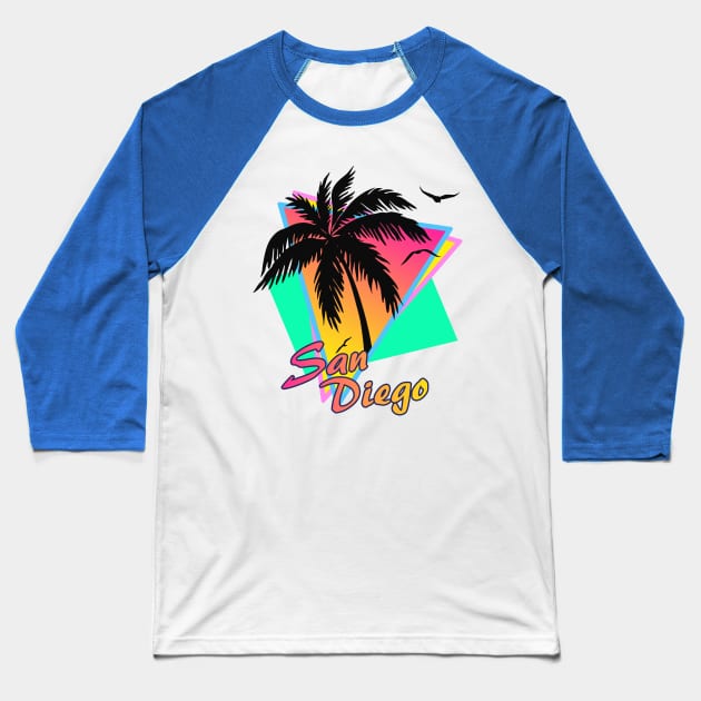 San Diego Cool 80s Sunset Baseball T-Shirt by Nerd_art